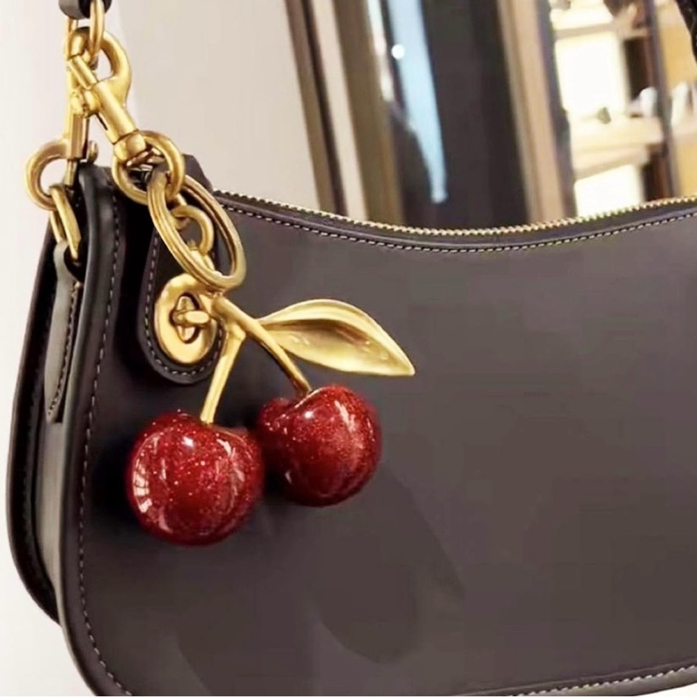 Jumbo Glitter Cherry Keychain Charm (Matte Gold) - Picture 2 of 7